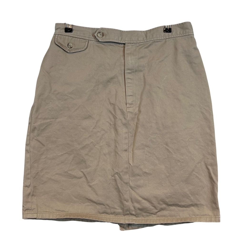 Ralph Lauren Womens Khaki Chino Cotton Twill Straight Skirt Tan Size 14 Vintage